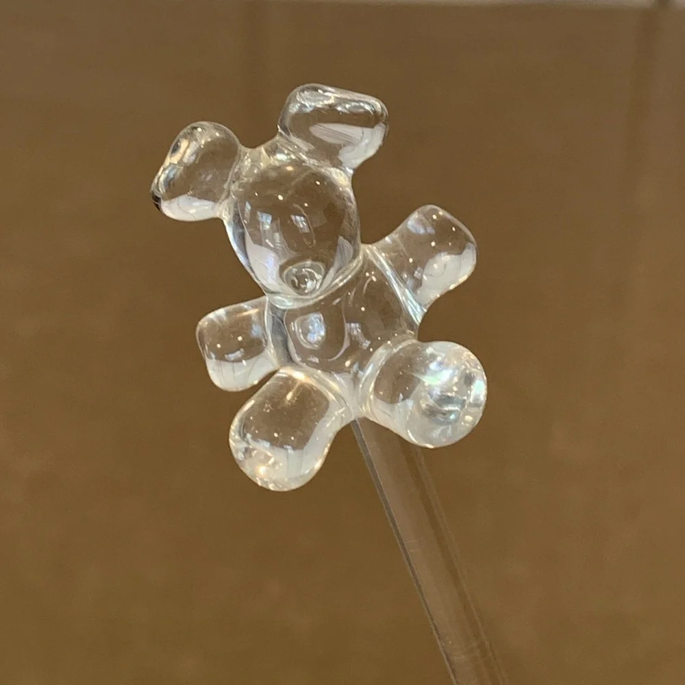 Last One! NWOT Vtg Princess House Crystal Glass Teddy Bear Swizzle Stick Stirrer